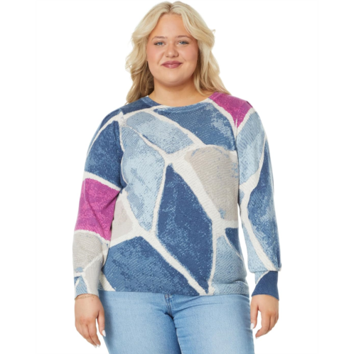 NIC+ZOE Plus Size Printed Tiles Femme Sleeve Sweater