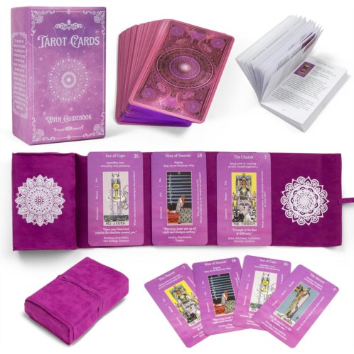Nevkha Tarot Cards with Guidebook with Meanings on Them Tarot Wrap Pouch with Placements Purple & Pink Designs Perfect for Beginners & Experienced Practitioners