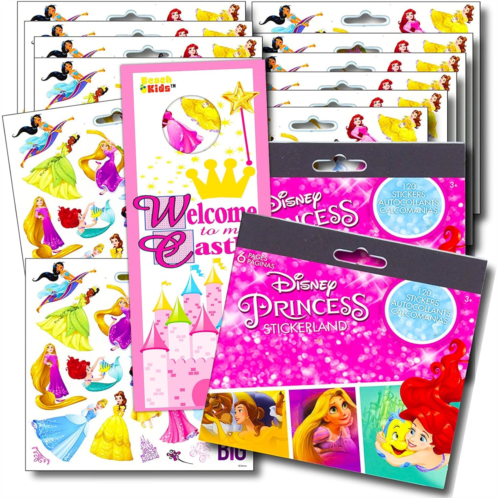 Disney Princess Stickers Party Favors - Bundle of 12 Sheets 240+ Stickers Plus Princess Castle Door Hanger