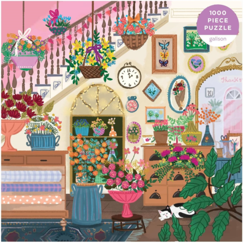 Galison Joy Laforme Flower Shop - 500 Piece Unique House Shaped Puzzle with Dreamy and Springtime Artwork of A Cozy Flower Shop