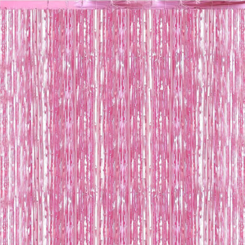Tilasickel Pink Metallic Tinsel Foil Fringe Curtains, 6 Pack of 3.28 ft x 8.2 ft Photo Booth Backdrop Door Curtains Party Streamers for Barbie Birthday Baby Shower Bachelorette Holiday Party