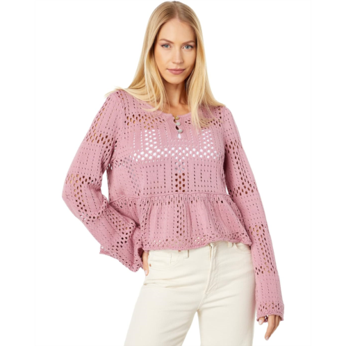 Lucky Brand Open Stitch Peplum Long Sleeve Sweater