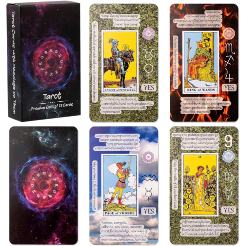 Prophet Tarot Cards with Meanings on Them, Tarot Cards for Beginner, Learning Tarot Cards Set, Tarot Deck Fortune Telling Game, Keywords, Chakra, Planet, Zodiac, Element, Yes or No, Affirm