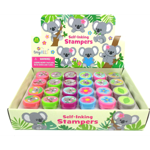 TINYMILLS 24 Pcs Koalas Assorted Stamps for Kids Self Ink Stamps (12 Different Designs) Koala Birthday Party, Koala Party Favors, Goody Bag Fillers, Carnival Gifts, Pinata Filler,