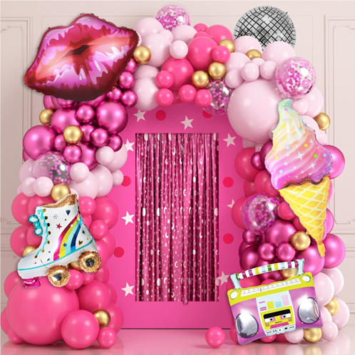 Pink Balloon Garland Arch Kit, JOGAMS 178Pcs Hot Pink Balloons Gold Magenta Confetti Balloons with Lip Disco Ball Starburst Balloons for Girl Princess Birthday Baby Shower Party De