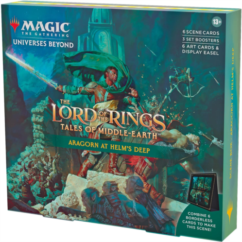 Magic The Gathering The Lord of The Rings: Tales of Middle-Earth Scene Box - Aragorn at Helms Deep (6 Scene Cards, 6 Art Cards, 3 Set Boosters + Display Easel)
