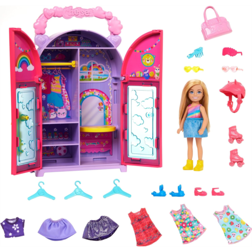 Barbie Chelsea Doll & Closet Toy Playset with Clothes & Accessories, 17-Piece Set, Foldable for On-The-Go Play & Storage