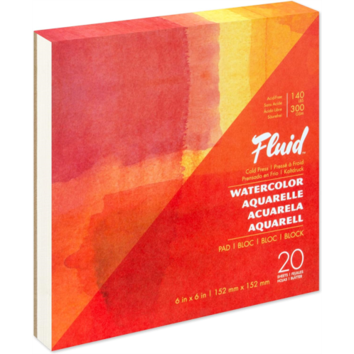 Speedball Fluid Artist Watercolor Pad, 140 lb (300 GSM) Cold Press Paper Pad for Watercolor Painting and Wet Media, Fold Over, 6 x 6 inches, 20 White Sheets