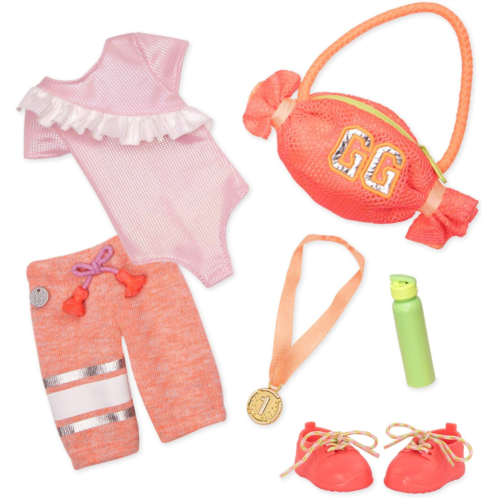 Glitter Girls - 14-inch Doll Clothes & Accessories - Oohs & Aahs from The Crowd Gymnastics-outfit-Pink Leotard, Gym Bag, Gold Medal - Toys for Kids Ages 3 & Up Brown GG50100Z 14 in