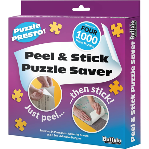 Buffalo Games (4 Pack) Puzzle Presto! Peel & Stick Puzzle Saver: The Original and Still The Best Way to Preserve Your Finished Puzzle! 24 Adhesive Sheets and 8 Adhesive Hangars.