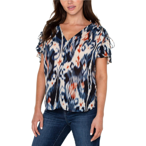 Liverpool Los Angeles Shirred V-Neck Dolman Top with Tie Details