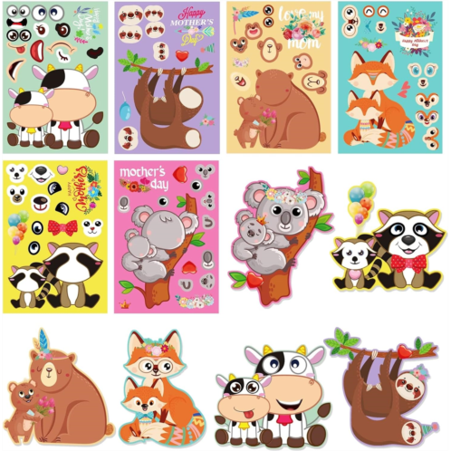Generic 24 Sheets Happy Mothers Day Animals Make-a-Face Stickers Make Your Own Mothers Day Stickers Mix and Match Stickers for Mothers Day Activities Party Favors Supplies