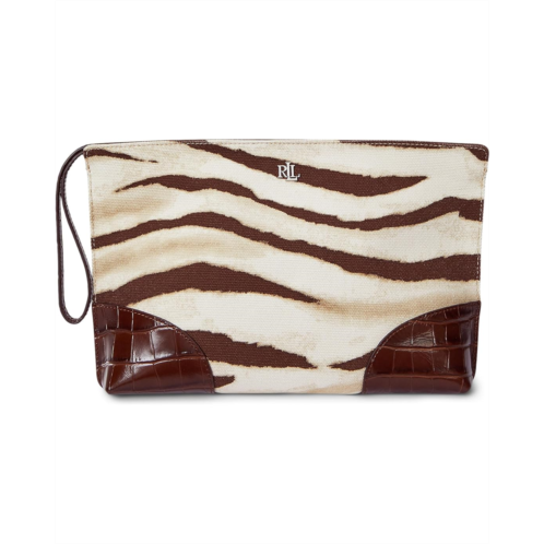 POLO RALPH LAUREN Lauren Ralph Lauren Zebra-Print Canvas & Leather Large Pouch
