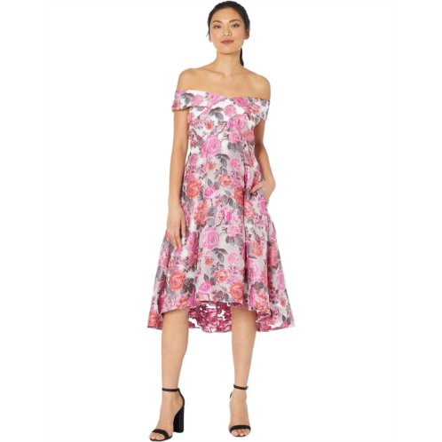 Adrianna Papell High-Low Off-the-Shoulder Jacquard Midi Dress