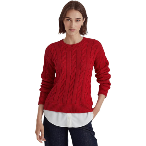 POLO Ralph Lauren Womens LAUREN Ralph Lauren Layered Cotton-Blend Cable-Knit Sweater