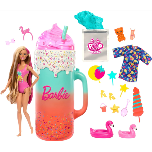 Barbie Pop Reveal Doll & Accessories, Rise & Surprise Fruit Series Gift Set with Scented Doll, Squishy Scented Pet, Color Change, Moldable Sand & More, 15+ Surprises