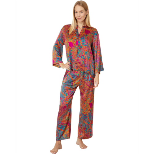 Womens N by Natori Kaleidoscope Satin Mandarin Pajama Pant Set