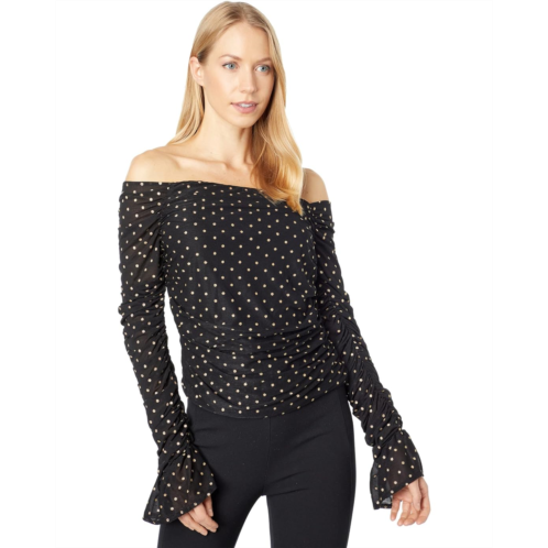 1.STATE Off The Shoulder Long Sleeve Ruchedd Top