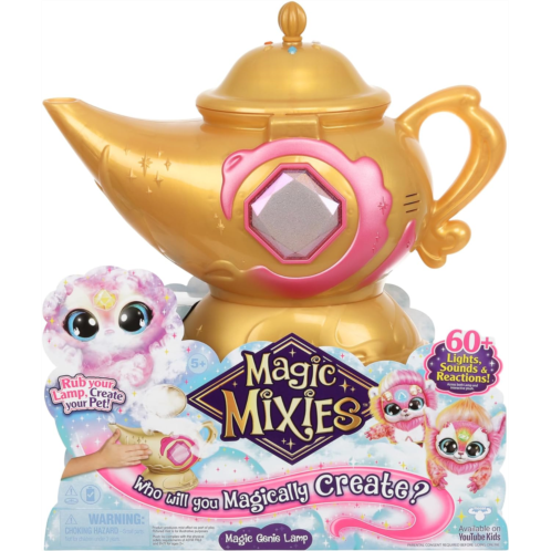 Magic Mixies Magic Genie Lamp with Interactive 8 Pink Plush Toy and 60+ Sounds & Reactions. Unlock a Magic Ring and Reveal a Pink Genie from The Real Misting Lamp. Gifts for Kids,