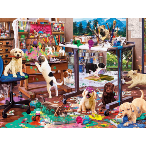 Buffalo Games - Painting Puppies - 750 Piece Jigsaw Puzzle for Adults Challenging Puzzle Perfect for Game Nights - 750 Piece Finished Size is 24.00 x 18.00
