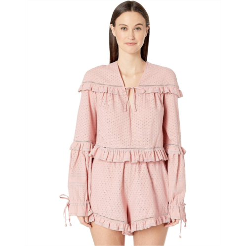 Jonathan Simkhai Embroidered Ruffle Long Sleeve Top