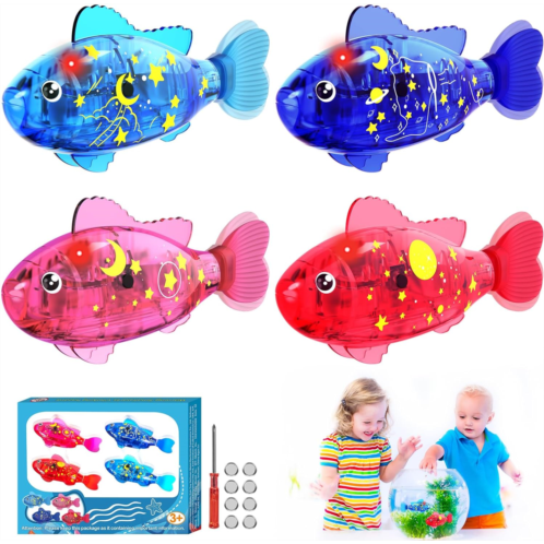 CEARKTIY Robot Fish Toys for Kid/Cat Gift,Robotic Swimming Fish Cat Toy,LED Light Fish Toy,Activated Swimming in Water with LED Light, Bath Toys, Swimming Robot Fish Bath Toy, Swim
