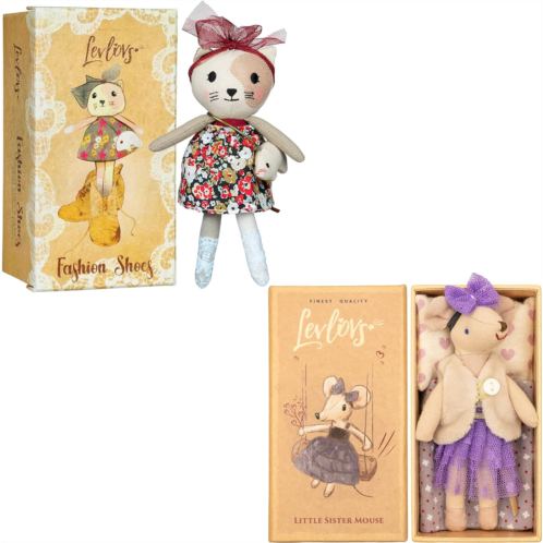 LEVLOVS Cat in shoebox and Mouse in Matchbox, Handmade Mouse Doll, Linen Art Doll, Baby Gift, Nursery Decor, Minimalist Modern Gift, Gift for Kids