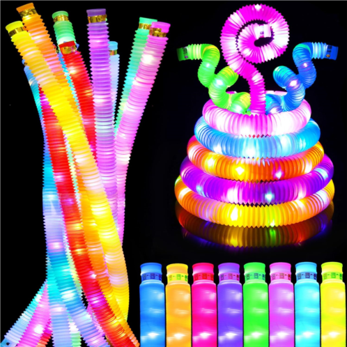 UrChoice 8PACK LED Light Up Glow Sticks, LED Pop Tubes for Kids Party Supplies - Ideal for Party Decorations, Interactive Toys, Birthday Holiday Celebrations - Toddlers Goodie Gift Bag Stuf