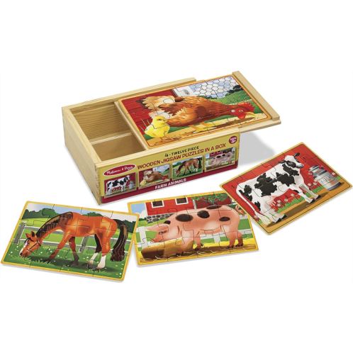 Melissa & Doug Farm 4-in-1 Wooden Jigsaw Puzzles in a Storage Box (48 pcs total), 12