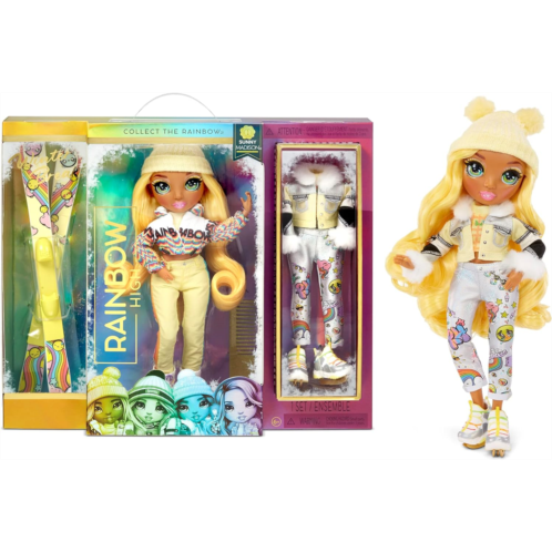 Rainbow High Winter Break Sunny Madison - Yellow Fashion Doll and Playset with 2 Designer Outfits, Pair of Skis & Accessories