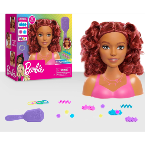 Barbie Small Styling Head and Accessories, Brown Hair, Brown Eyes, 17-pieces, Pretend Play, Kids Toys for Ages 3 Up by Just Play