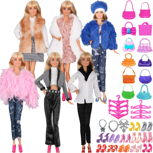 ZTWEDEN Doll Winter Coat Jacket Clothes and Accessories for 30cm Girl Doll with Doll Shoes Winter Tops Coat Jacket Jeans Dress Skirt T-Shirt Hat Hangers Necklaces Handbags for Girl