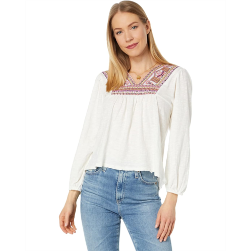 Lucky Brand Embroidered V-Neck Peasant Top