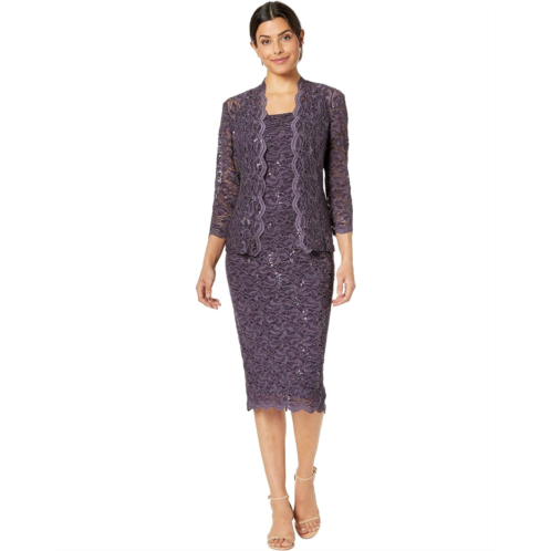 Alex Evenings Tea Length All Over Sequin Lace Jacket Dress