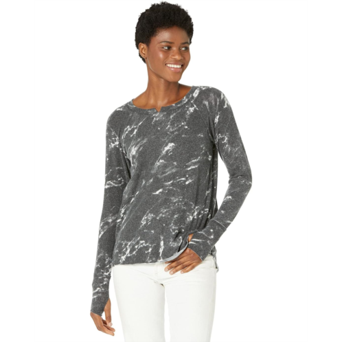 Michael Stars Marble Print Madison Treasure Notch Neck High-Low Sweatshirt