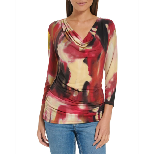 Calvin Klein Printed Long Sleeve Cowl Front