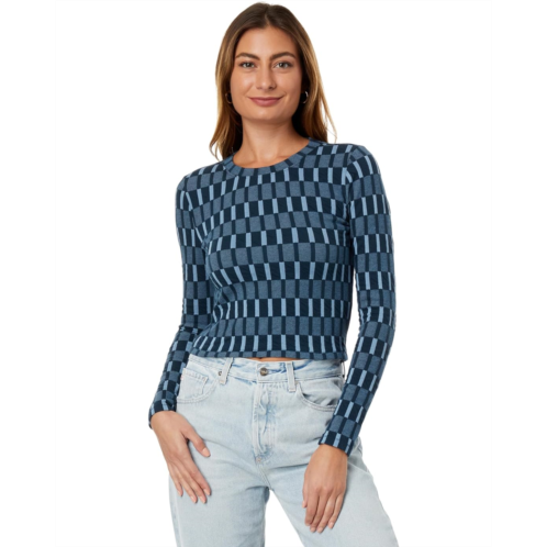 Madewell Fine Ribbed Supercrop Crewneck Long-Sleeve Tee in Check