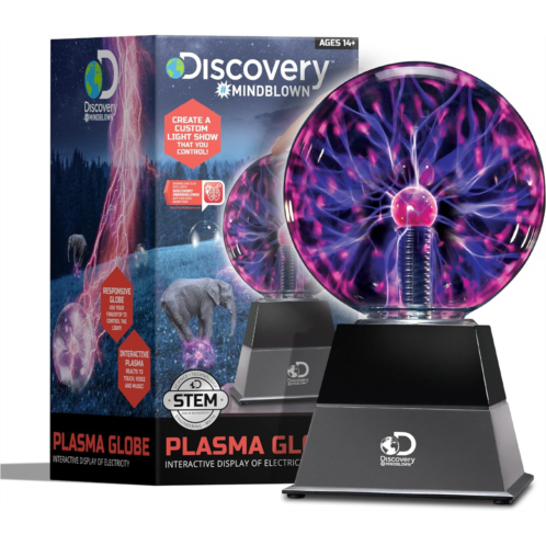 Discovery Kids Plasma Globe Lamp with Touch and Sound Sensitive Lightning, Tesla Coil, AC Adapter - For Kids Room and Desk, Black