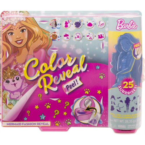 Barbie Color Reveal Peel Mermaid Fashion Reveal Doll Set with 25 Surprises Including Purple Peel-able Doll & Pet & 16 Mystery Bags with Clothes & Accessories for 2 Mermaid-Inspired