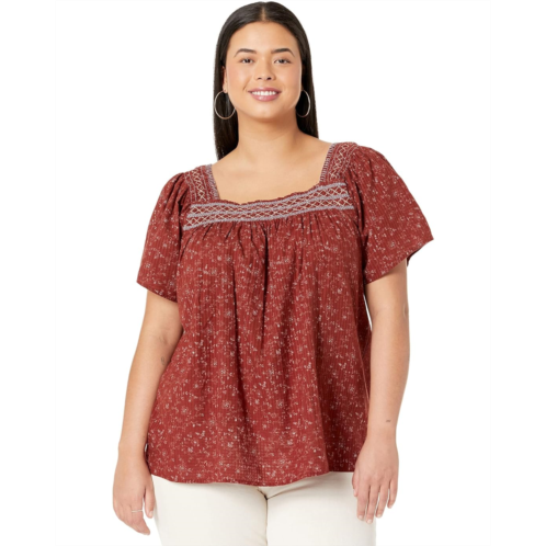 Madewell Plus Square-Neck Smocked Top in Dotted Vines