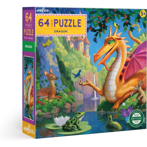 eeBoo: Dragon 64 Piece Jigsaw Puzzle, Perfect Project for Little Hands, Aids in Development of Pattern, Shape, and Color Recognition, Offers Children a Challenge