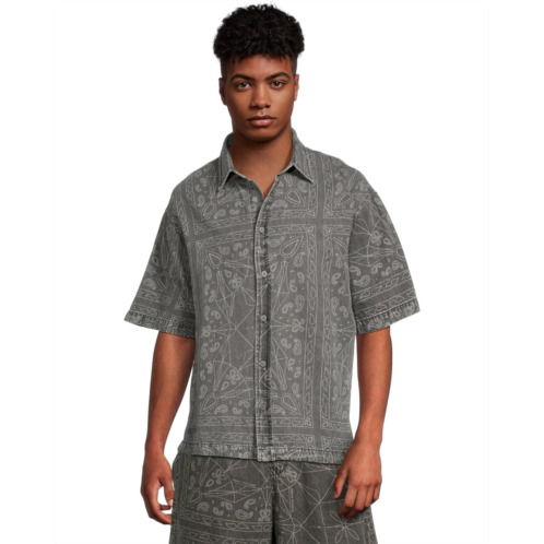 Mens Armani Exchange Short Sleeve Oversized Fit Cotton Linen Denim Paisley Shirt