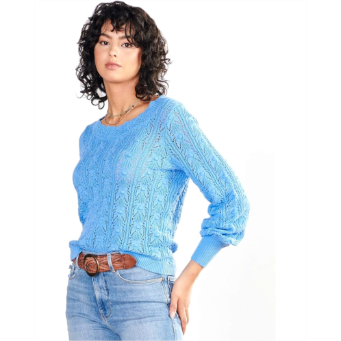 Womens Hatley Floral Pointelle Sweater - Azure