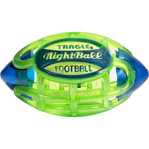 Toysmith Tangle NightBall Glow in the Dark Light Up LED Football, Green with Blue