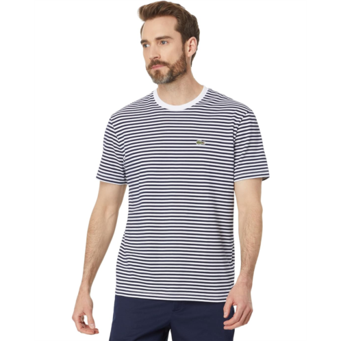 Mens Lacoste Short Sleeve Classic Fit Stripped Crew Neck Tee Shirt