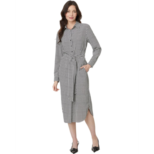 POLO RALPH LAUREN Womens Lauren Ralph Lauren Petite Houndstooth Belted Crepe Shirtdress