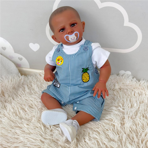 TERABITHIA 24 Inches 3-6 Month Real Baby Size Painted Hair Lifelike Reborn Baby Doll in Dark Brown Skin Realistic Newborn Toddler Boy Dolls with Soft Weighted Cuddly Body