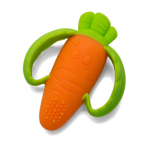 Infantino Lil Nibbles Textured Silicone Baby Teether - Sensory Exploration and Teething Relief with Easy to Hold Handles, Orange Carrot, 0+ Months