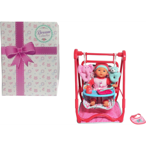 Dream Collection, Baby Doll 4-in-1 High Chair Play Set - Lifelike Baby Doll and Accessories for Realistic Pretend Play, Posable Soft Toy - 12”