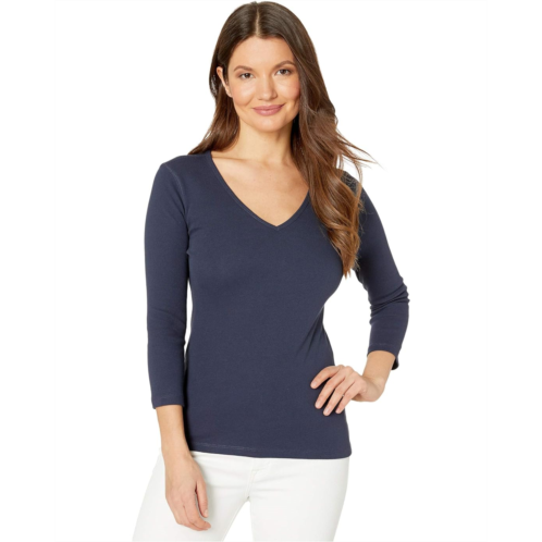 Womens Lilla P 1x1 Rib 3/4 Sleeve V-Neck Top